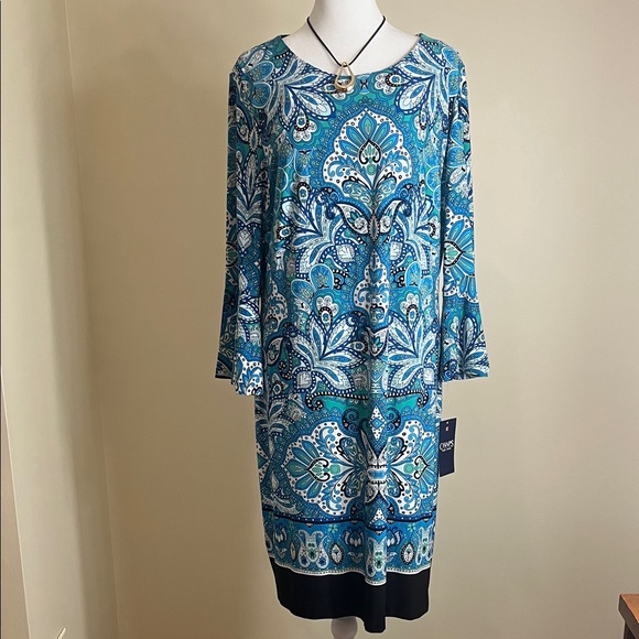 Chaps Teal and Blue Paisley Women’s Dress Size 16 NWT - Picture 2 of 8